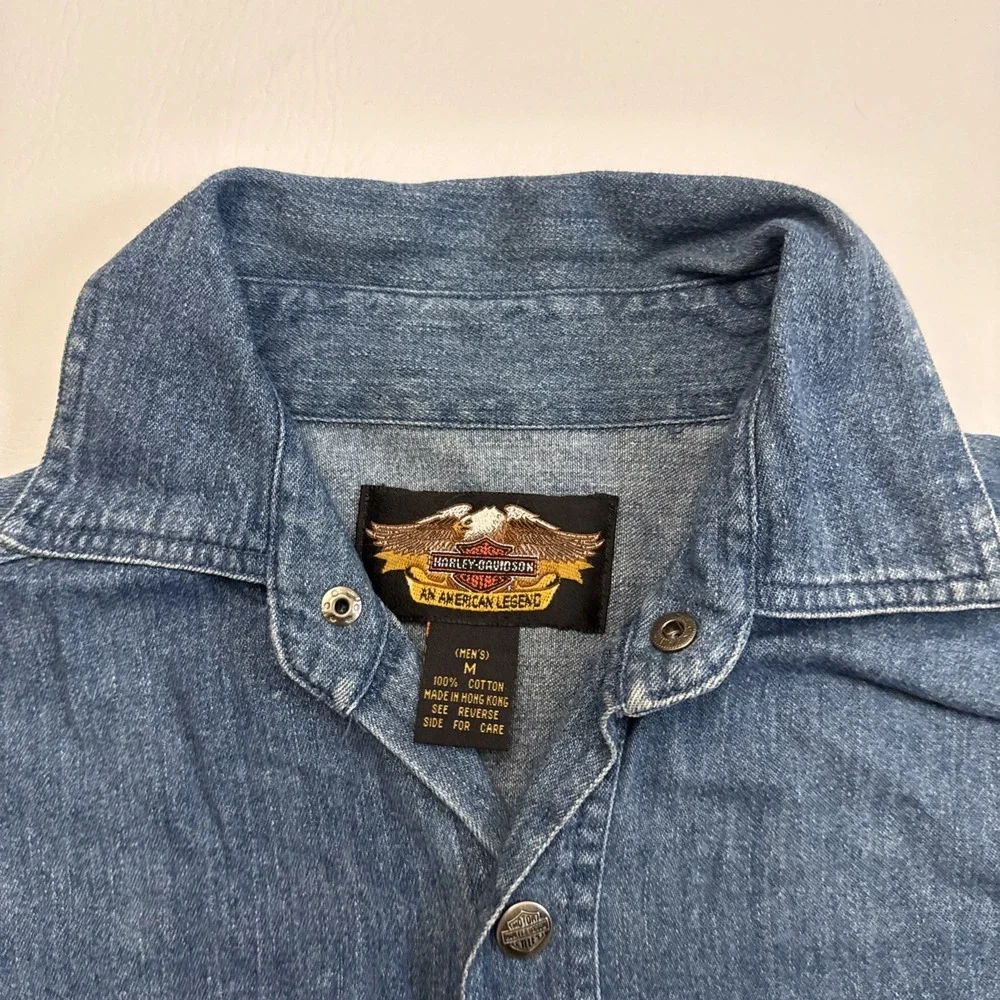 Vintage Y2K Harley Davidson Denim Long Sleeve Shirt Men's Sz‎ M Biker Snap Up